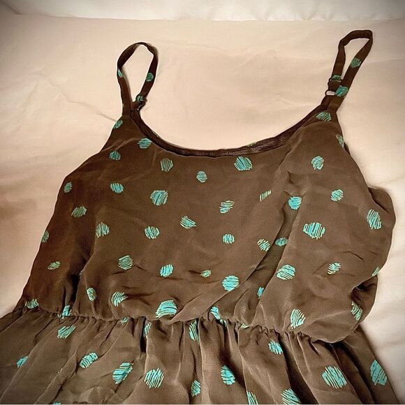 Lush Woman’s Dress - Brown with Blue Polka Dots - Picture 3 of 5